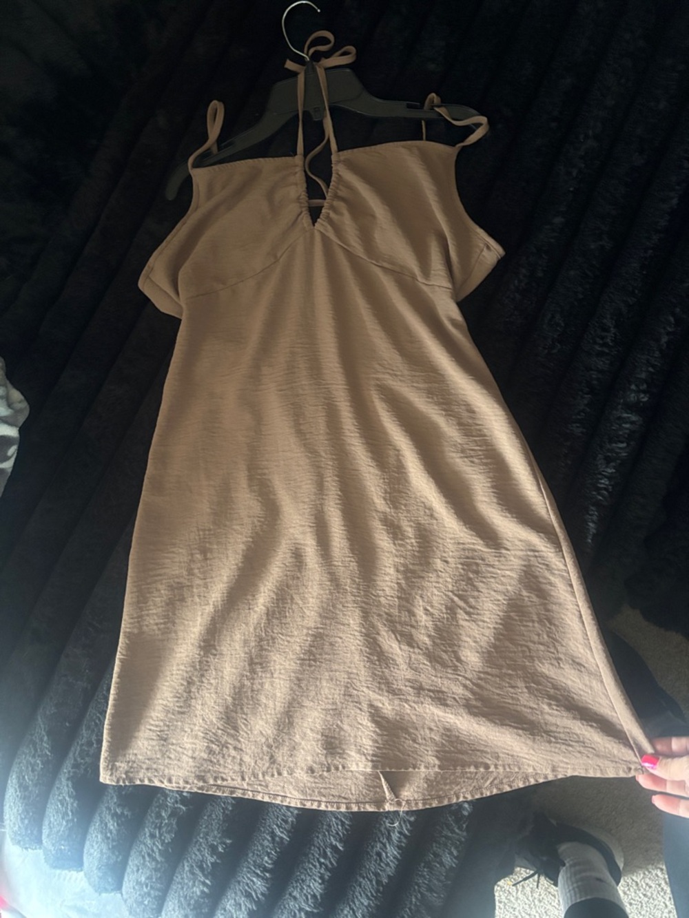 Ambiance Neutral Tie-Back Mini Dress in Beige